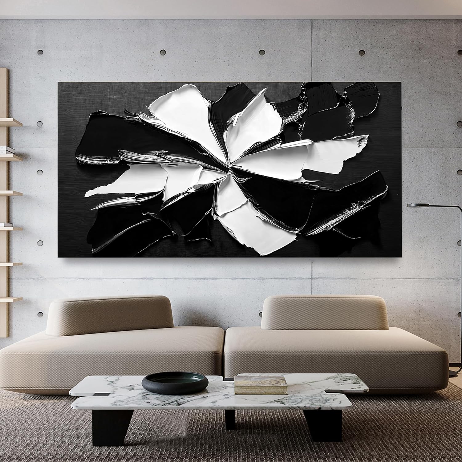 Abstract Wall Art Decorations Modern Large Wall Art for Living Room Abstract Canvas Art Wall Decor Oversized Black and White Wall Art Prints Flowers Artwork for Walls Office Home Decor 29' X 58'
