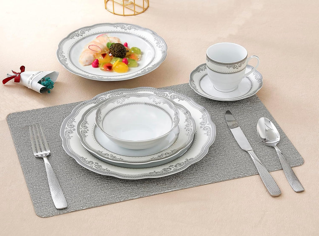 Lorenzo Import Victoria 57-Piece Wavy Porcelain Dinnerware Set