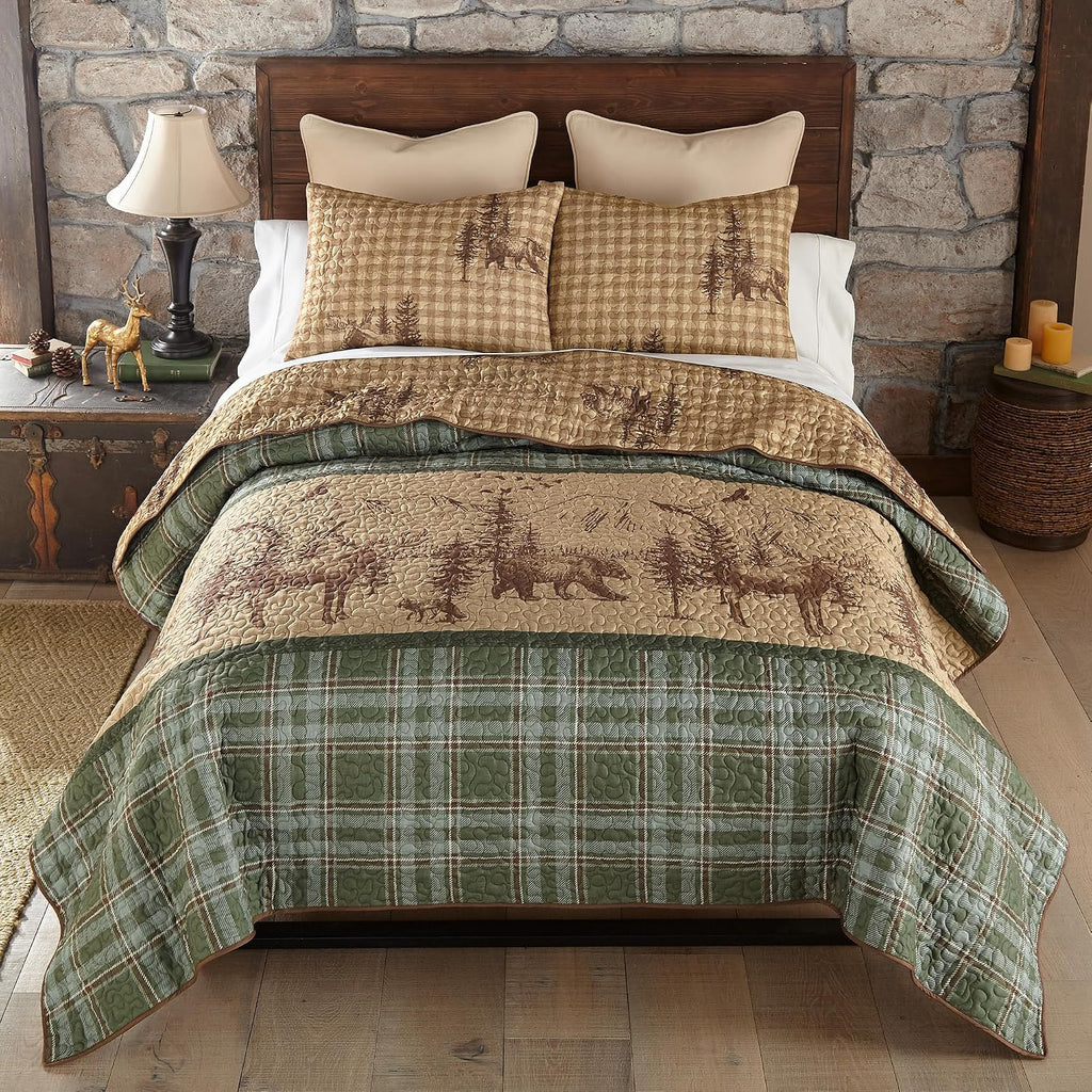 Donna Sharp Spruce Trail-King Quilt Set, Measures 104 x 96, Includes 1 Quilt and 2 King Shams, Machine Washable