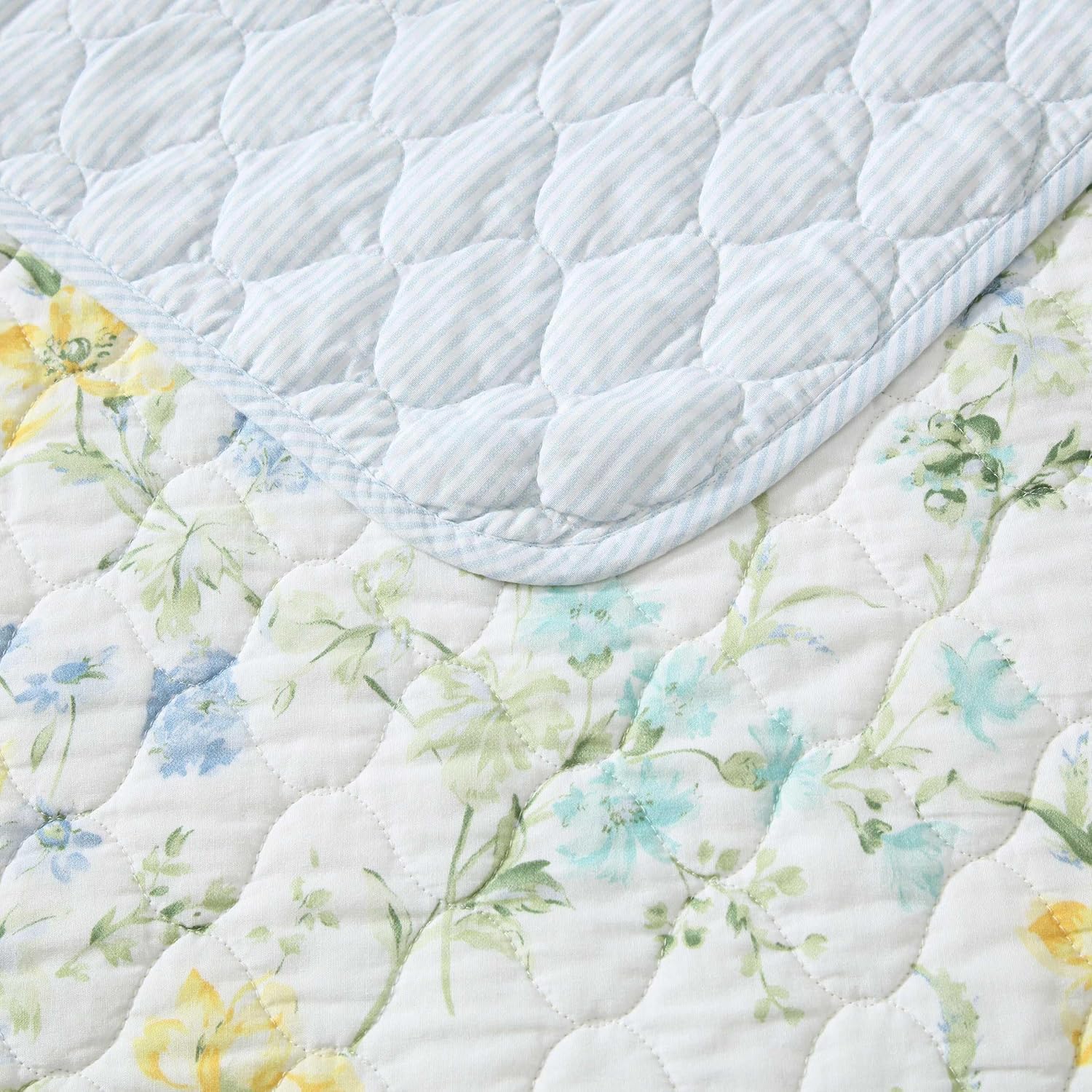 Laura Ashley - King Quilt Set, 100% Soft Cotton Bed Set for Year Round Comfort, 3 Piece Floral Bedding with Matching Pillowcases (Poppy Meadow Blue)