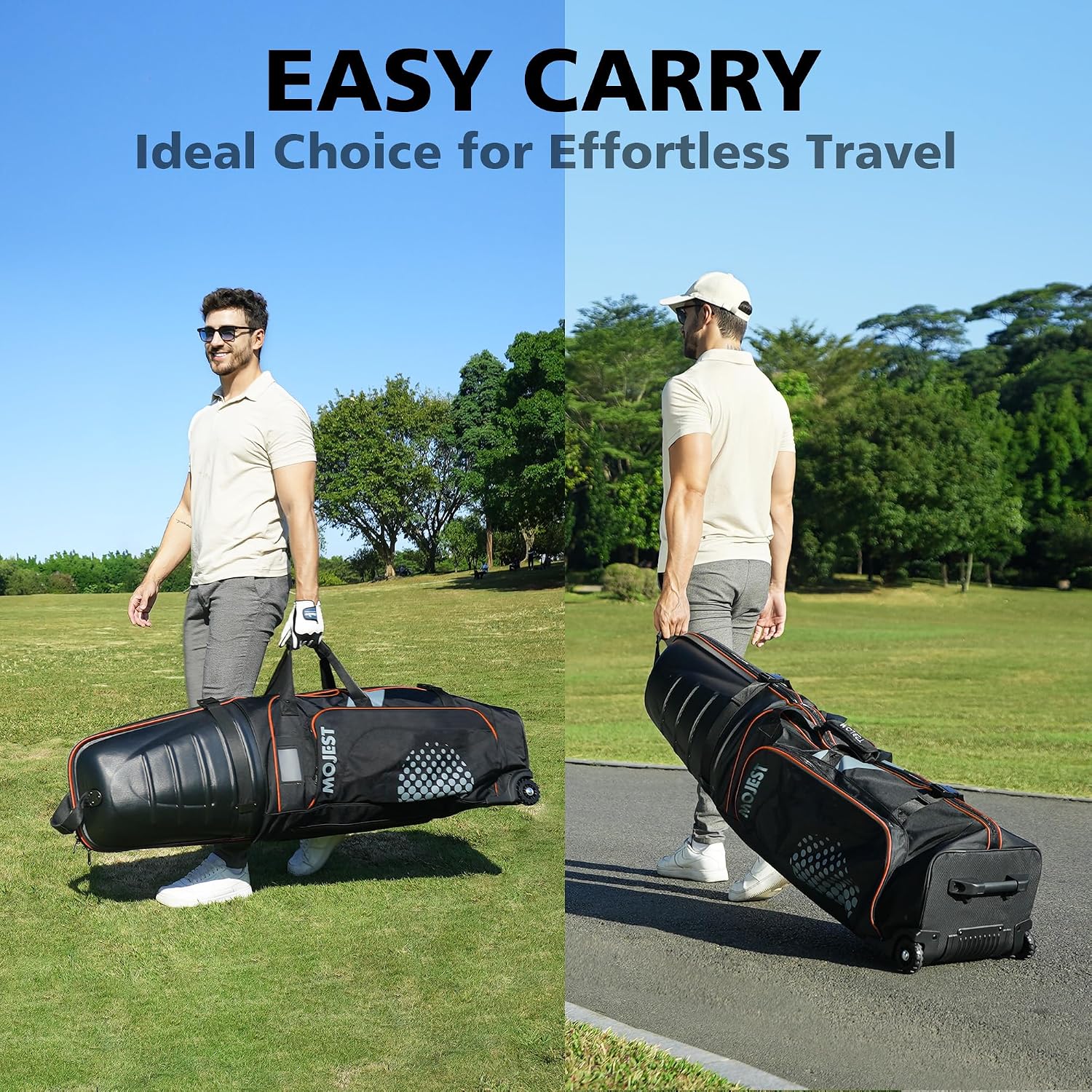 Golf Travel Bags for Airlines with Wheels, Hard Case Top and 1680D Heavy Duty Oxford Protect Golf Clubs, Lightweight and Easy to Maneuver