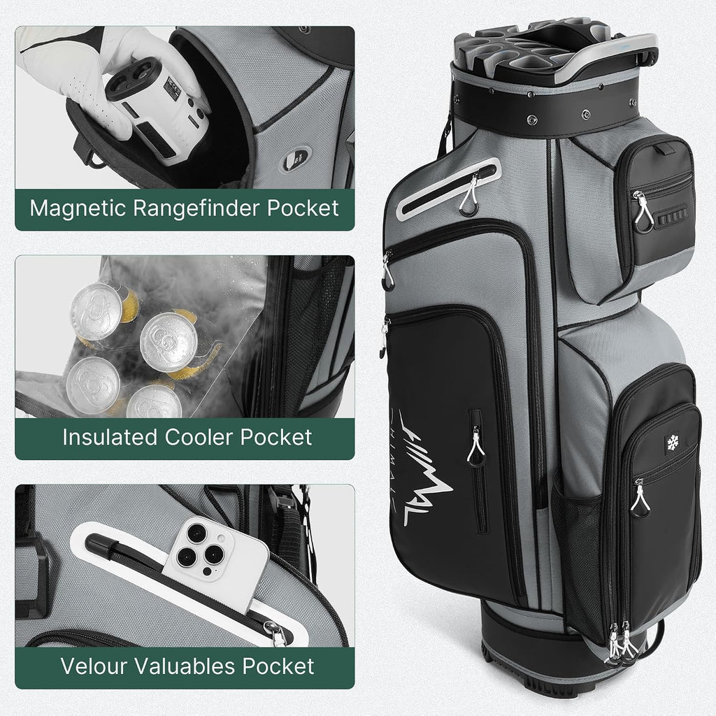 uniHimal Golf Cart Bag with 14-Way Full-Length Dividers, Golf Bag for Men Women with Magnetic Leather Pocket, Handles and Rain Cover, Lightweight Golf Club Bag Includes Cooler Pockets