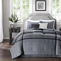Madison Park Cozy Comforter Set Casual Blocks Design - All Season Bedding, Matching Bed Skirt, Decorative Pillows, Bridgeport Herringbone, Black Dark Grey King(104'x92') 7 Piece
