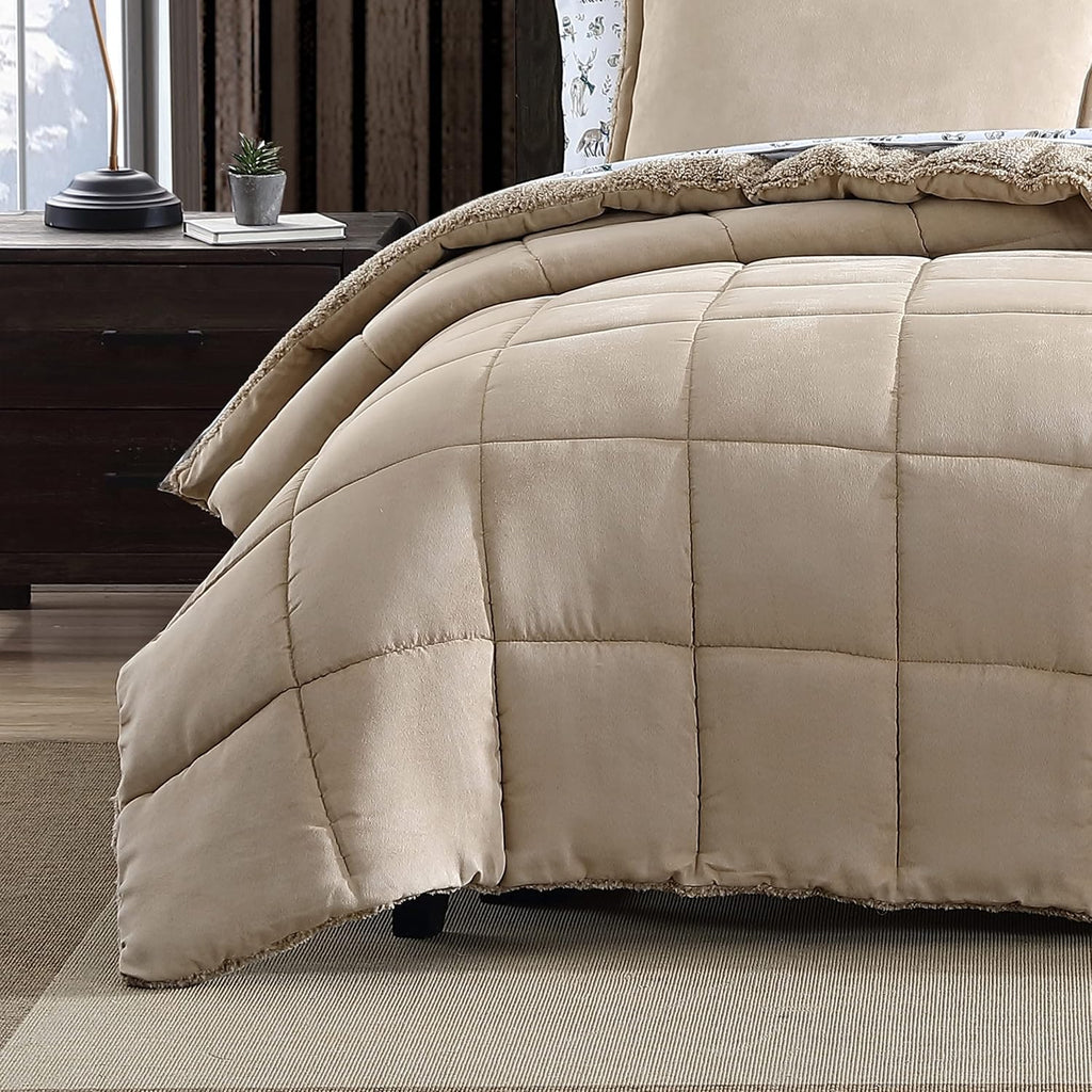 Eddie Bauer - King Comforter Set, Microsuede Bedding with Soft Sherpa Reverse, 3 Piece Bed Set with Matching Pillowcases (Sherwood Brown)