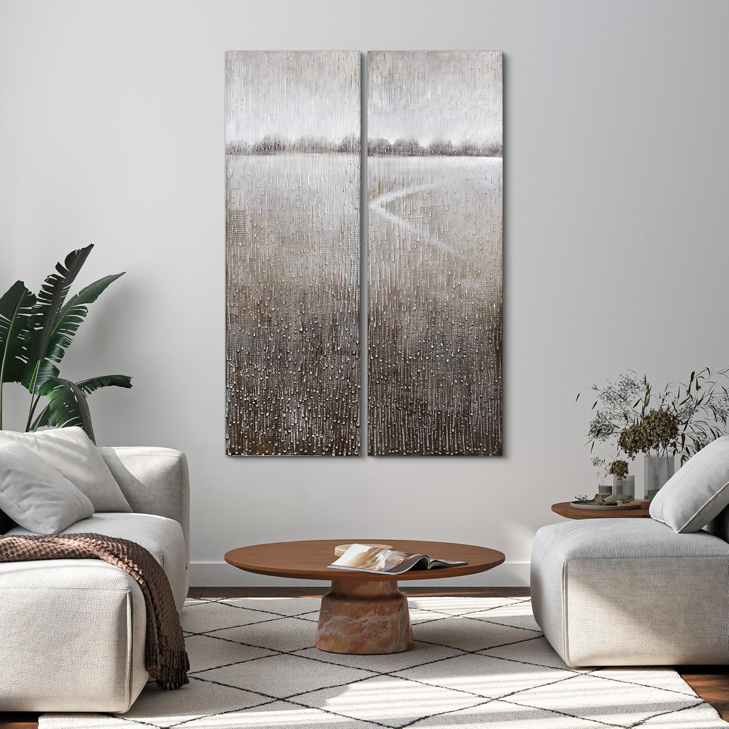 Empire Art Direct Abstract Wall Art Textured Hand Painted Canvas by Martin Edwards, Diptych, 60' x 20' each, Listlessness