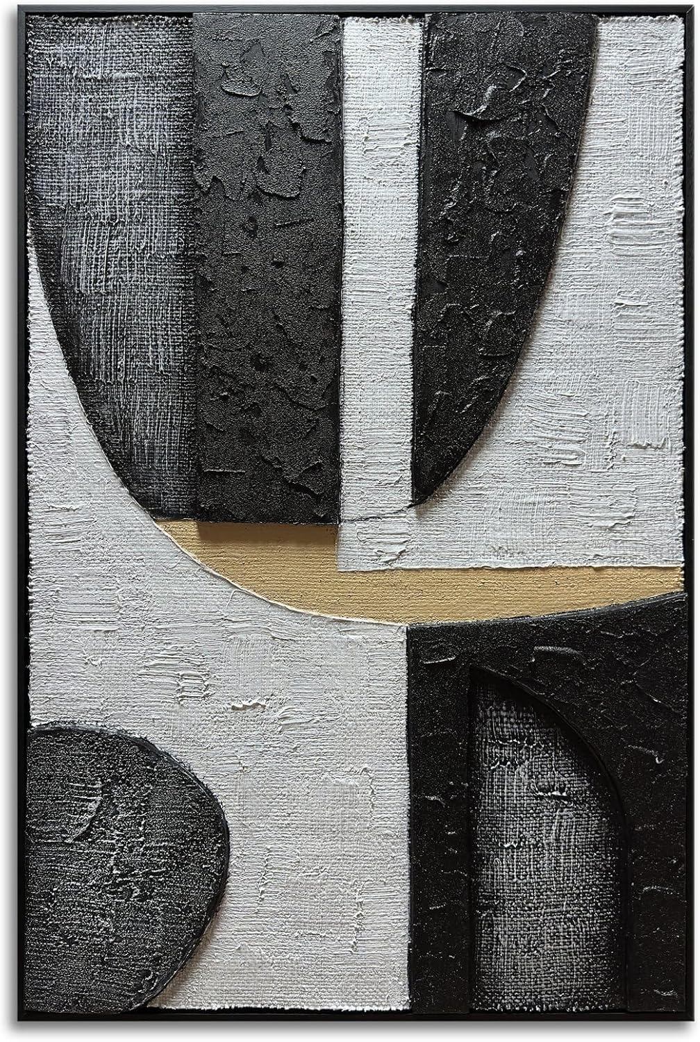 zoinart Black Framed Wabi-sabi Artwork Wall, Black and White Textured Wall Art, Modern Abstract Painting Minimalist Contemporary 24x36 Inch Wall Art