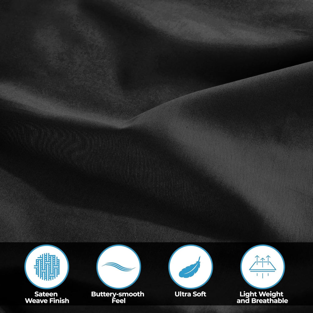 Superior Egyptian Cotton 400 Thread Count Bed Sheet Set, 1 Elastic Deep Pocket Fitted Sheet, 1 Flat Sheet, 2 Pillowcases, Soft Bedding, Luxury Sheets, Sateen Weave, California King Size, Black