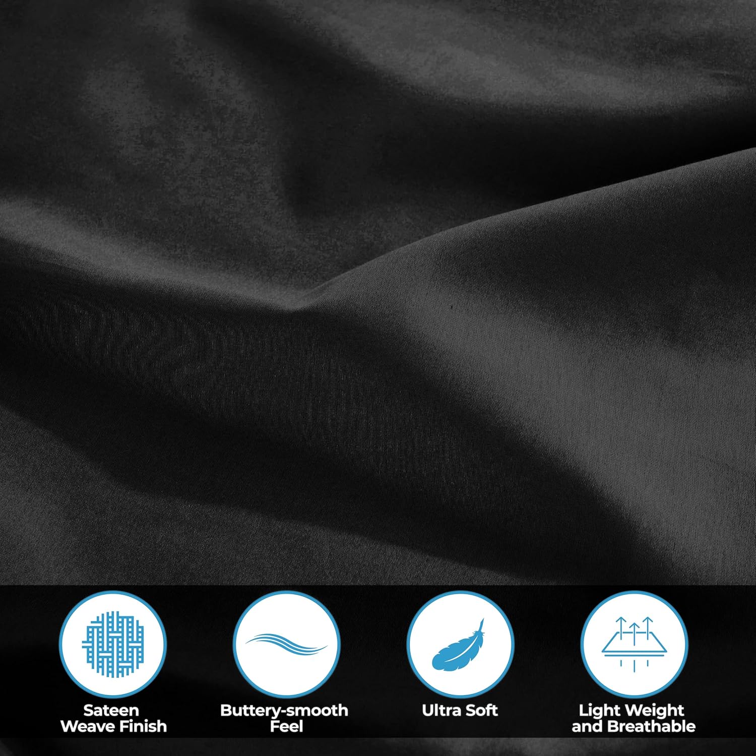 Superior Egyptian Cotton 400 Thread Count Bed Sheet Set, 1 Elastic Deep Pocket Fitted Sheet, 1 Flat Sheet, 2 Pillowcases, Soft Bedding, Luxury Sheets, Sateen Weave, California King Size, Black