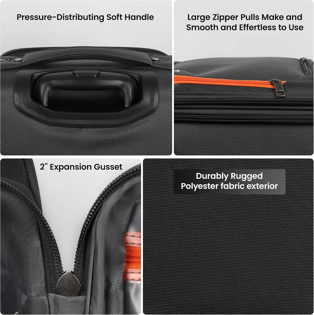 2-Piece Set (22in/28)Softside Expandable 20% Luggage w/Spinner Wheels,Front Opening Softside Luggage Sets w/TSA LOCK,Lightweight Durable Rolling Luggage for Men/Women（Black,22in/28in）
