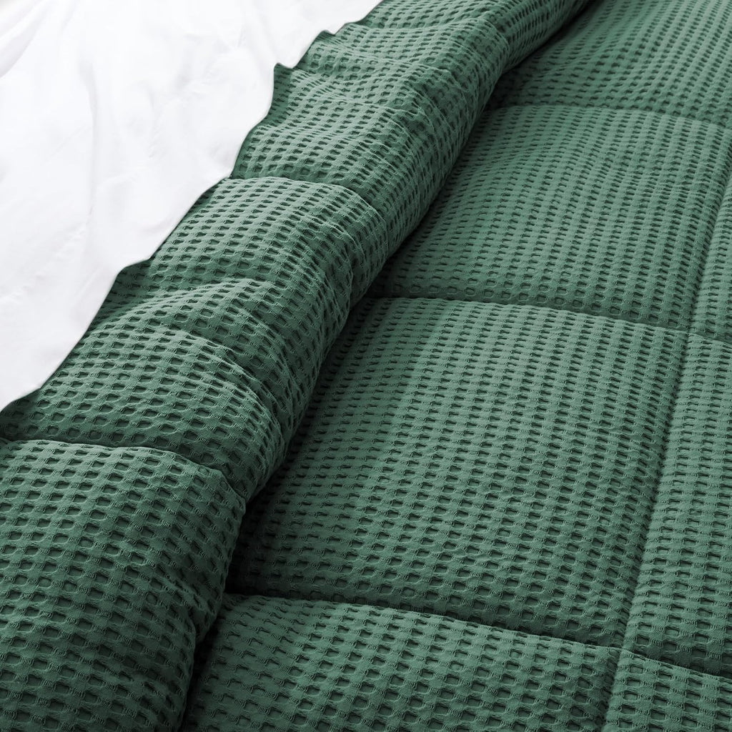 Levtex Home Mills Waffle Full/Queen Comforter Set (90x94in) with 2 Pillow Shams (26x20in) - Forest Green - 100% Cotton Full/Queen Size Comforter Set - Soft, Pre-Washed
