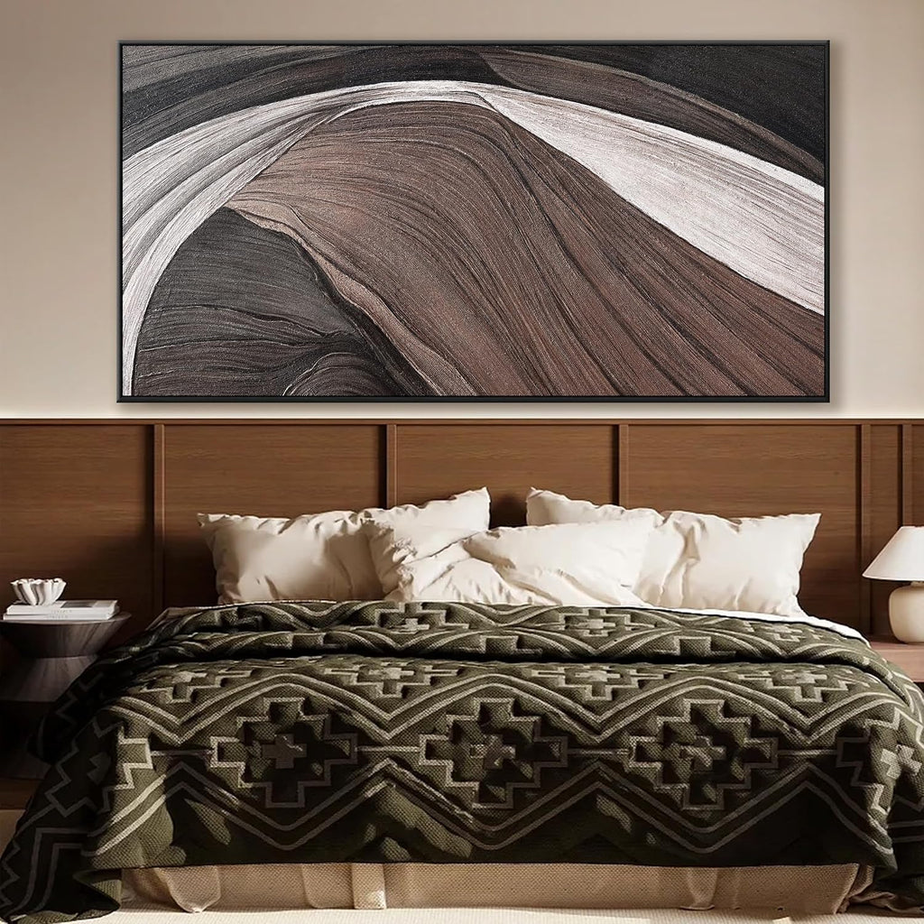 Framed Large Abstract Wall Art For Living Room Prints Canvas Art Wall Decor Picture Painting Brown Black And White Abstract Wall Decor Artwork Picture For Bedroom Modern Home Artwork 29x58 In