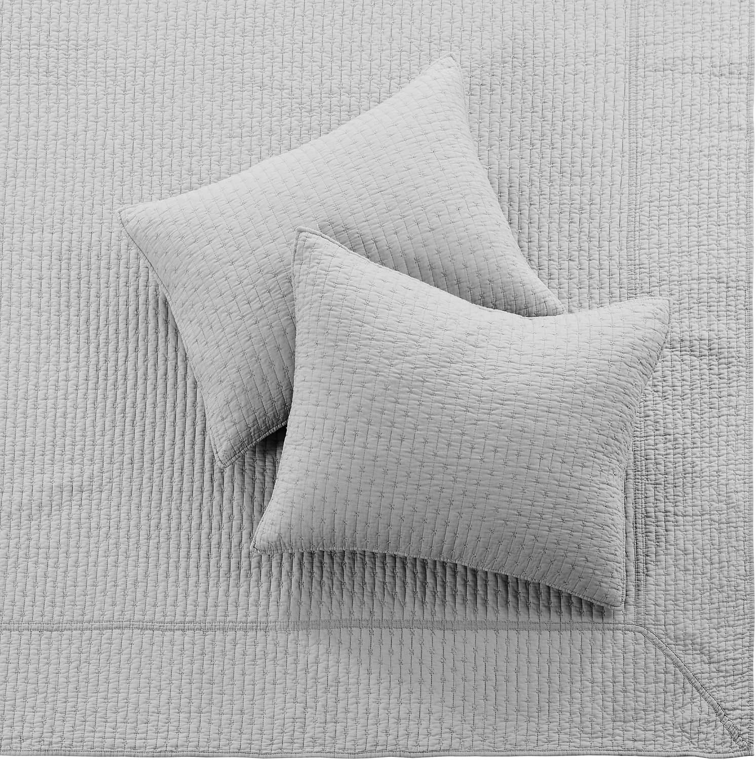 Levtex Home Cross Stitch Reversible Full Bedspread Set (100x104in) with 2 Pillow Shams (26x20in) - Stitch Texture - Light Grey - Cotton Full Size Bedspread Set - Lightweight, Soft, Pre-Washed