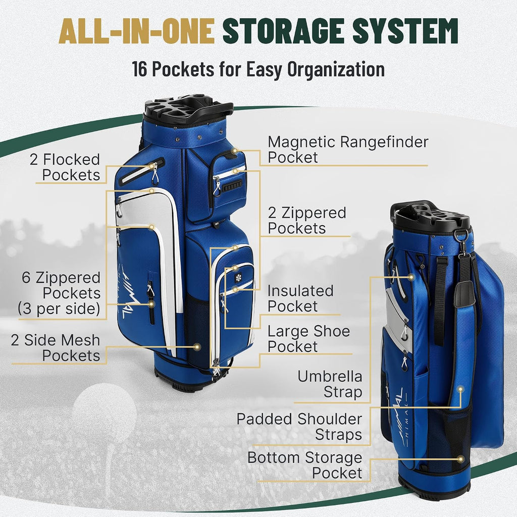 uniHimal Golf Cart Bag with 14-Way Full-Length Dividers, Golf Bag for Men Women with Magnetic Leather Pocket, Handles and Rain Cover, Lightweight Golf Club Bag Includes Cooler Pockets