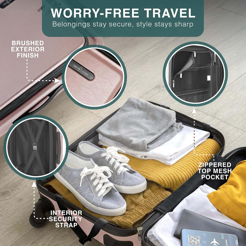 TRAVELARIM Luggage Sets 3 Piece, 20 Inch Carry on Luggage and 24 Inch Suitcases with Wheels Spinner, Durable Hard Shell Suitcase Set, Expandable Travel Suitcase, Pink