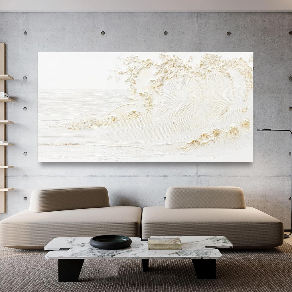 White Wall Art Decor Canvas Art Wall Decor Large Modern Wall Art Silent Waves With Gold Wall Painting Decorations Artwork Wall Art Prints For Room Living Room Bedroom Office 29x58 Inch