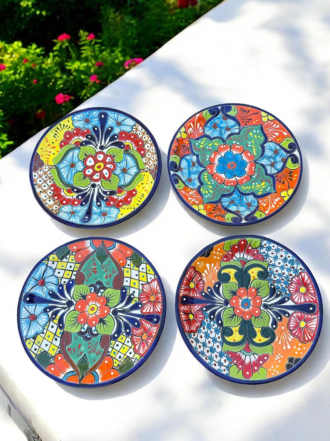 16-Piece Talavera Dinnerware Set | Hand-Painted Mexican Pottery with 4 Large 11.5' Plates, 4 Small 8' Plates, 4 Bowls, and 4 Mugs | Unique, Artisan-Made Ceramic Dish Set