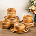 GBHOME Ceramic Dinnerware Sets for 8, 24 Pieces Stoneware Plates and Bowls Sets, Scratch Resistant Dishes, Dishwasher & Microwave Safe, Reactive Glaze-Amber