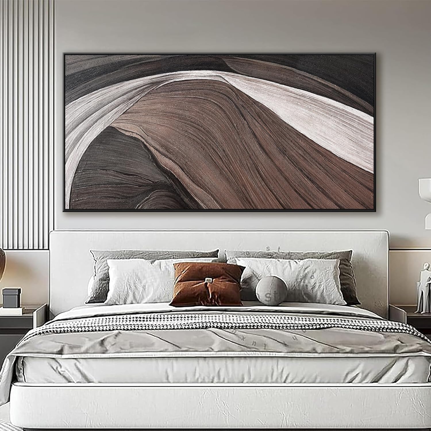 Framed Large Abstract Wall Art For Living Room Prints Canvas Art Wall Decor Picture Painting Brown Black And White Abstract Wall Decor Artwork Picture For Bedroom Modern Home Artwork 29x58 In