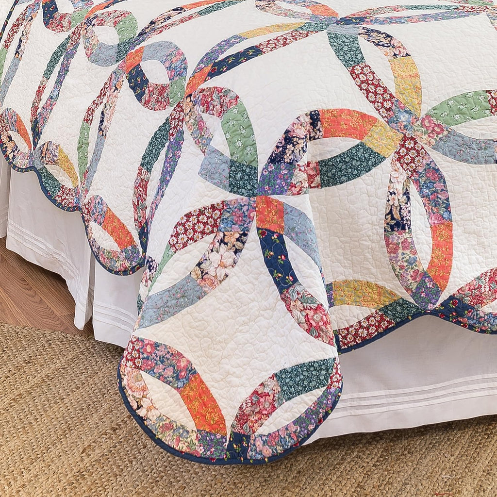 C&F Home Heritage Double Wedding Ring Patchwork Premium 2-Piece Twin Bedding Set All Seasons Luxury Vintage Machine Washable Reversible Lightweight Quilt Bed Bedroom Anniversary Romantic Gift Decor