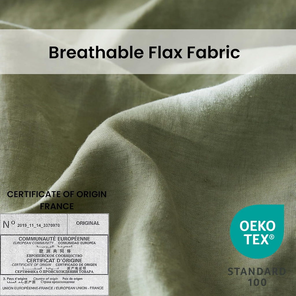 Simple&Opulence 100% Linen Duvet Cover Set with Crossed Embroidery Washed - 3 Pieces (1 Duvet Cover with 2 Pillow Shams) Soft Breathable Farmhouse - Sage Green, King Size
