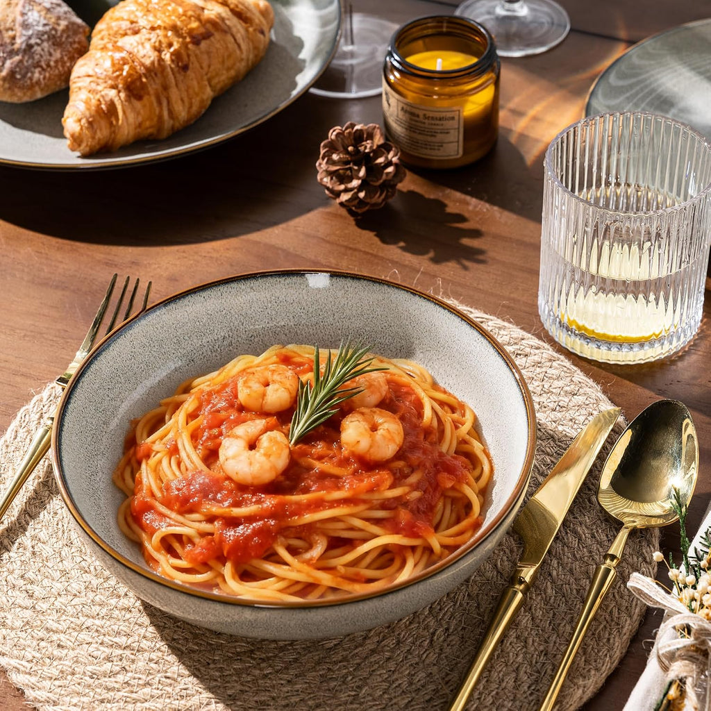 GBHOME Dinnerware Sets for 6, 24 Pieces Stoneware Plates and Bowls Set with Reactive Glaze, Scratch Resistant Stoneware Dishes Set, Dishwasher & Microwave Safe