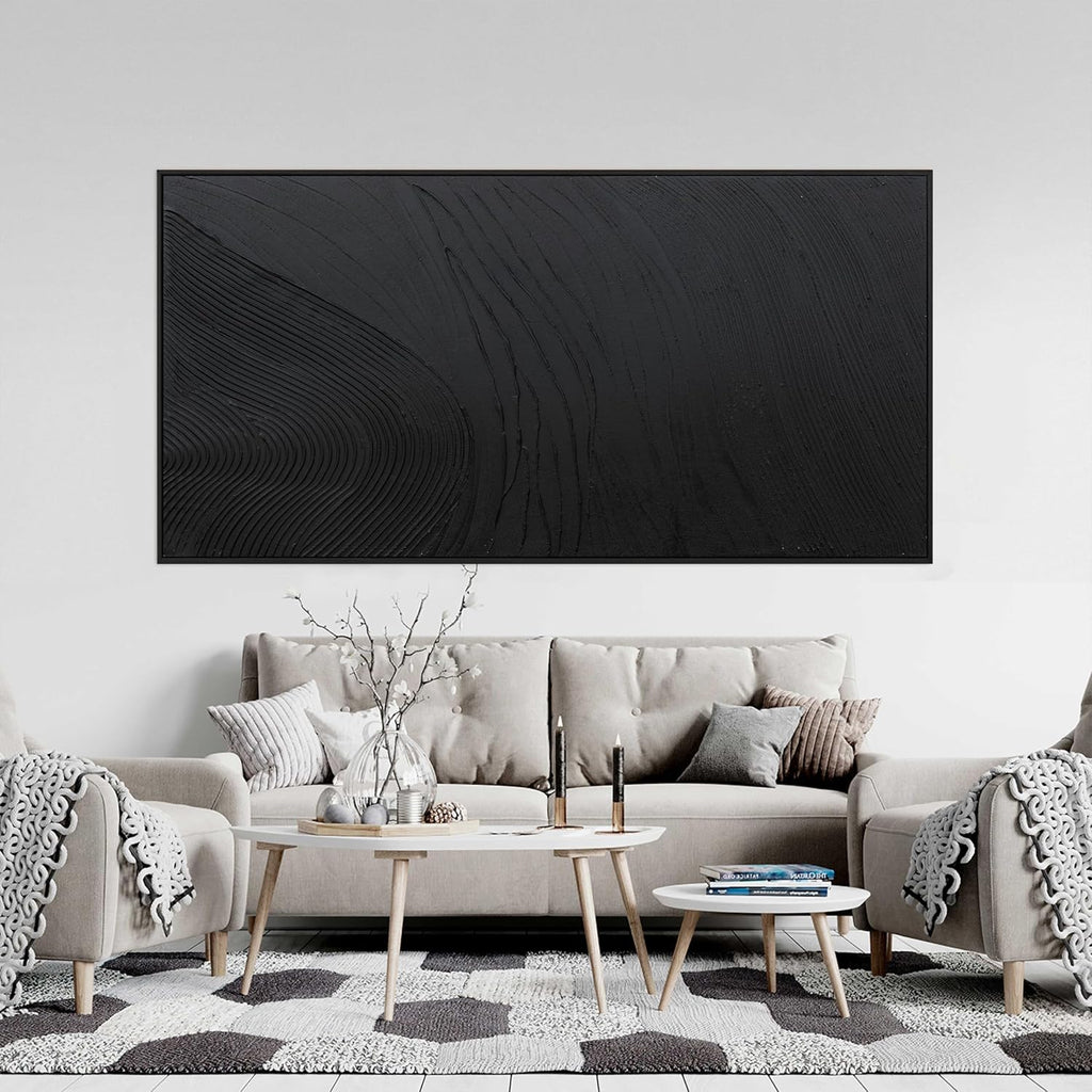Large Modern Wall Art for Living Room Abstract Canvas Wall Art Decor Framed Large Black Wall Art Canvas Art Wall Decor Hand Painted Black Texture Artwork for Walls Bedroom Office Wall Decor 29'x58'