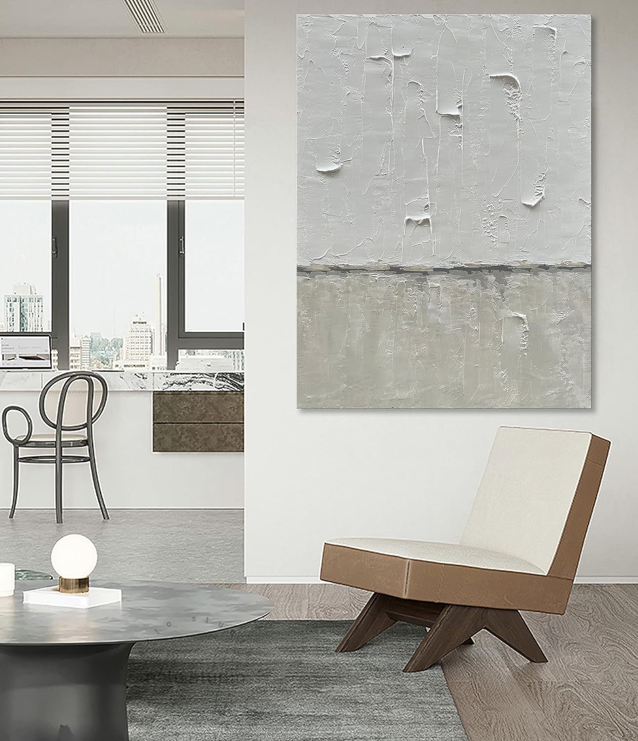 NANKAI Hand Painted Grey and White Art Canvas Paintings Minimalist Abstract Oil Painting Wall Art 40x28 Inch Art Home Decoration Wall Ready to Hang