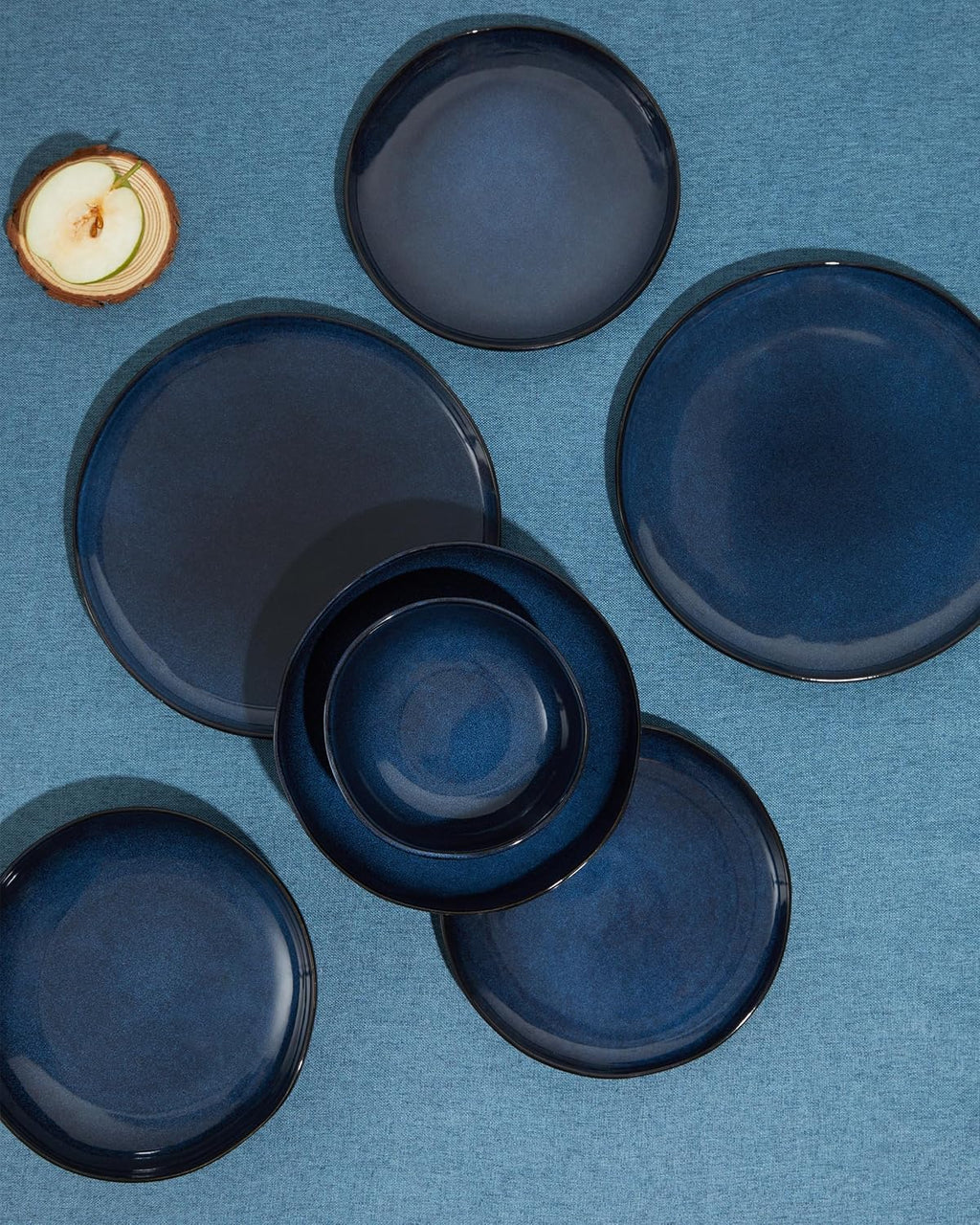 Pokini 24 Pieces Dinnerware Set for 6 with Pasta Bowls, Complete Ceramic Dish Set, Stackable & Glossy Stoneware Plate and Bowl Set for Effortless Everyday Hosting, Starry Blue