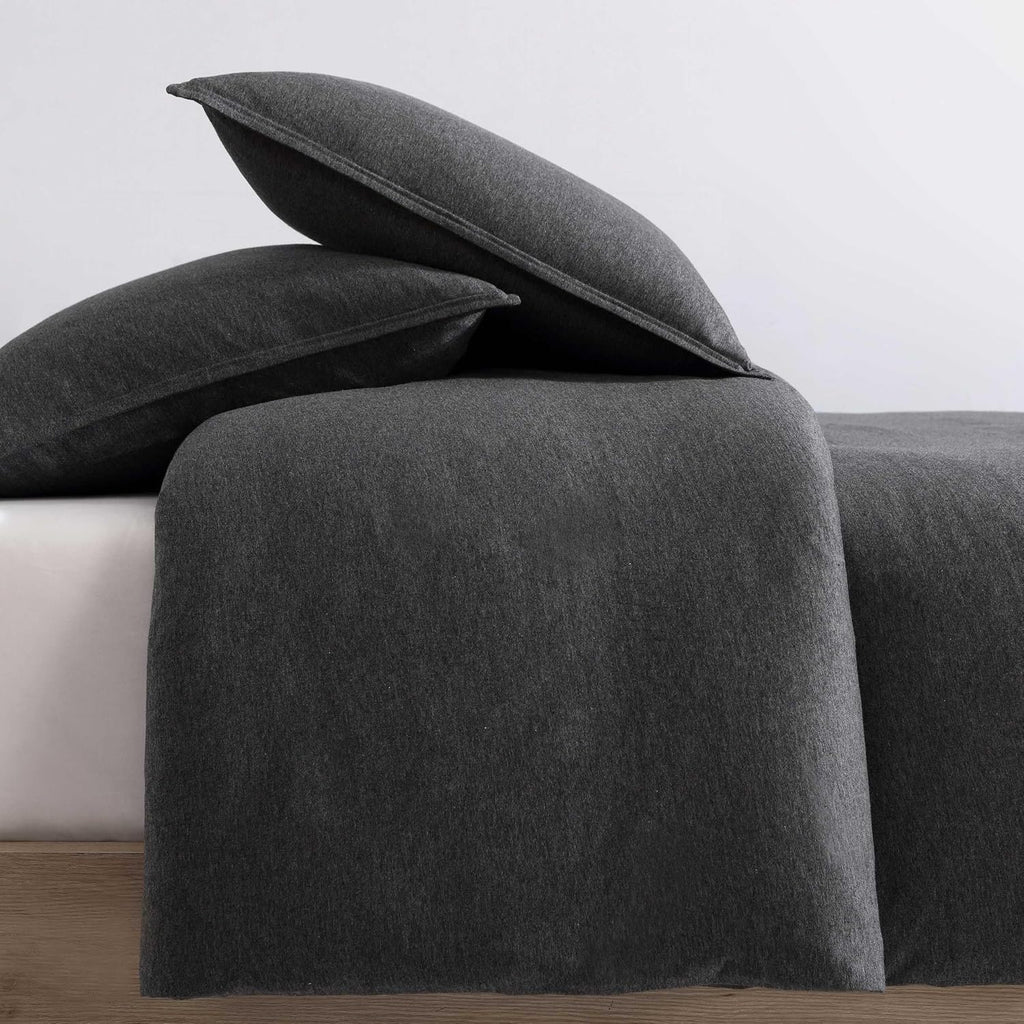 Calvin Klein - Queen Comforter Set, Naturally Soft Cotton Cotton Melange Jersey Bedding with Matching Pillowcases, 3 Piece Bed Set (Modern Cotton Melange Gunmetal Grey)