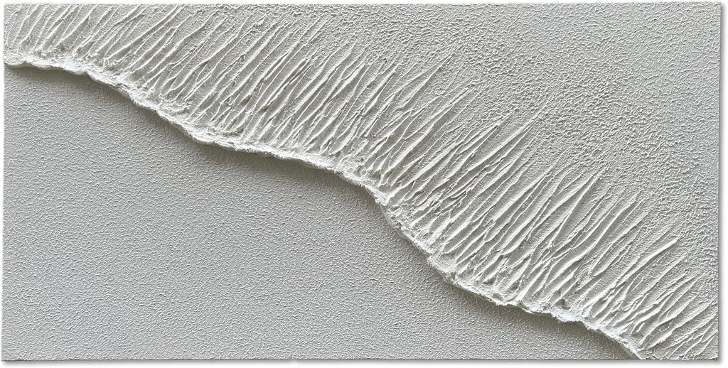 NANKAI Art Hand-Painted White Wave Texture Abstract Art Contemporary Minimalist Canvas Oil Painting, Home Living Room Corridor Wall Decoration Art, 24x48 inches