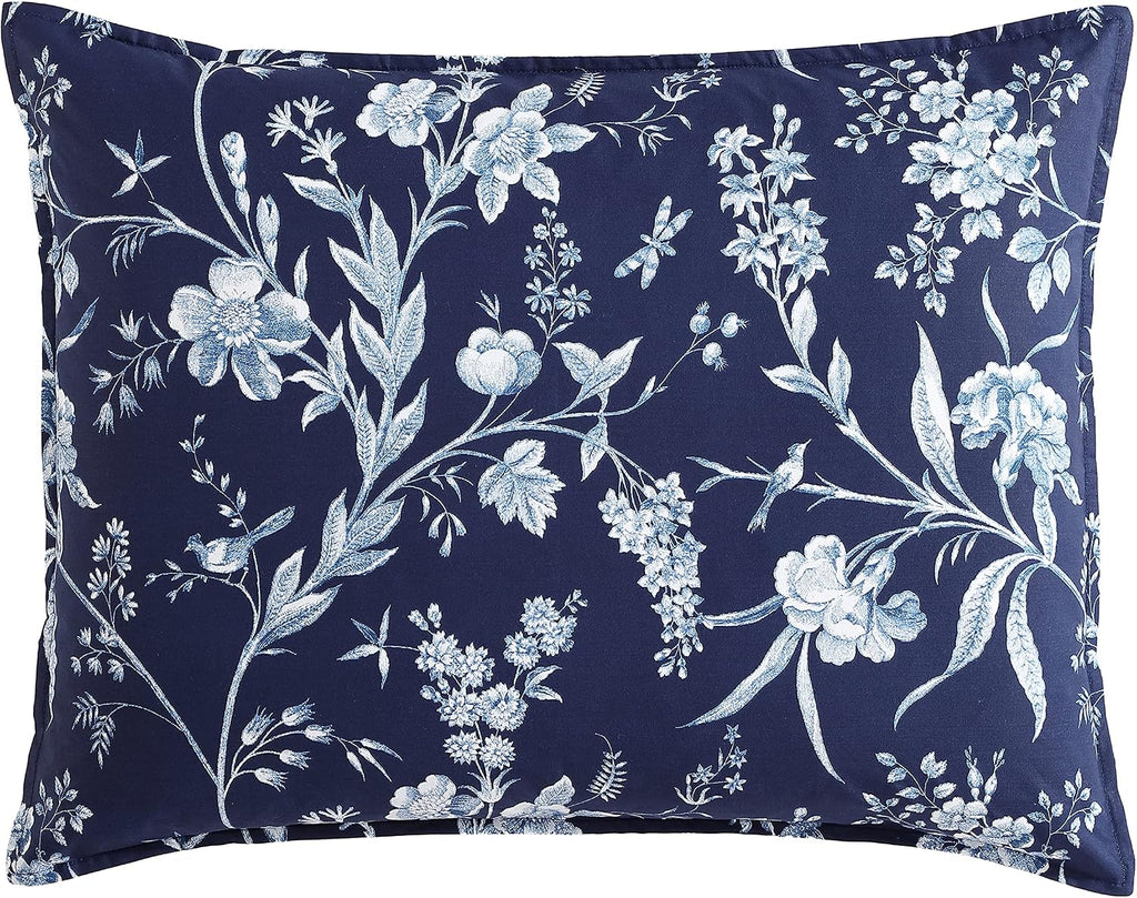 Laura Ashley- King Duvet Cover Set, Reversible Cotton Bedding Set, Includes Matching Sham(s) with Bonus Euro Sham(s) & Throw Pillow Covers (Branch Toile Blue, King)