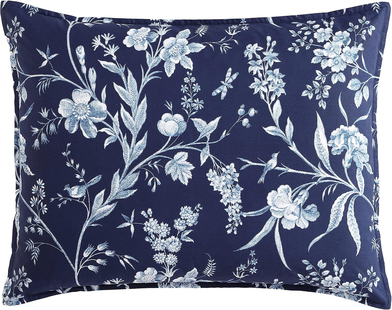 Laura Ashley- King Duvet Cover Set, Reversible Cotton Bedding Set, Includes Matching Sham(s) with Bonus Euro Sham(s) & Throw Pillow Covers (Branch Toile Blue, King)