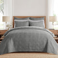 Levtex Home Cloud Waffle Full/Queen Quilt Set (88x92in) and 2 Pillow Shams (26x20in) - Box Quilted Waffle Cotton Texture - Grey - Cotton Full/Queen Size Quilt Bedding Set - Lightweight Soft Pre-Washed