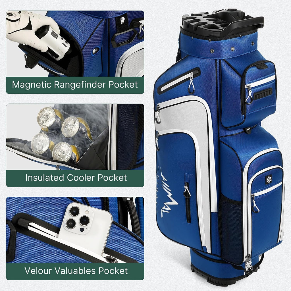 uniHimal Golf Cart Bag with 14-Way Full-Length Dividers, Golf Bag for Men Women with Magnetic Leather Pocket, Handles and Rain Cover, Lightweight Golf Club Bag Includes Cooler Pockets