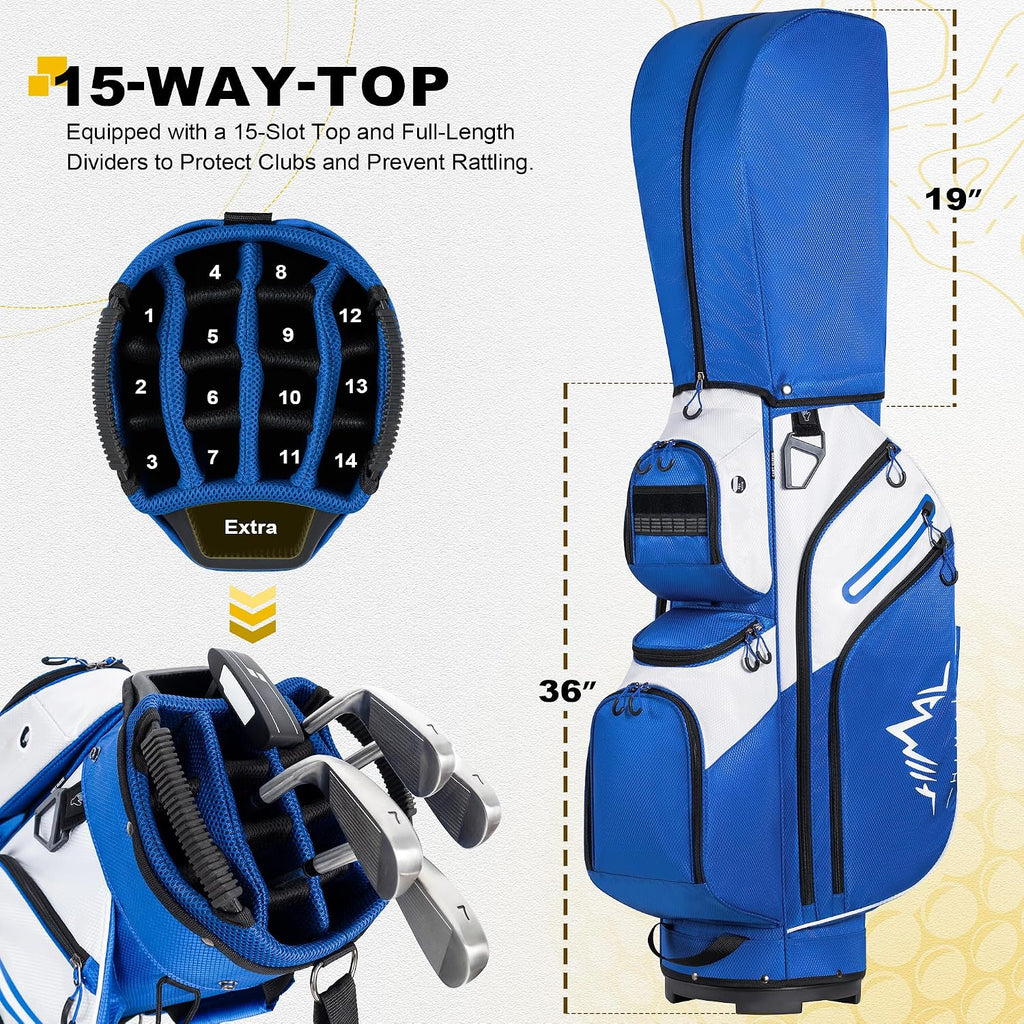 uniHimal Golf Cart Bag, 15 Way Organizer Divider Top with Handles and Rain Cover