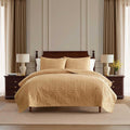 Martha Stewart - King Size Quilt Set, Soft & Smooth Sateen Bedding with a Light and Breathable Feel, 3 Piece Bed Set with Matching Pillowcases (Fern Embroidery Beige)