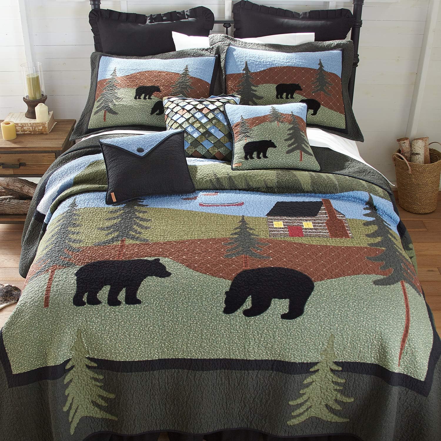 Donna Sharp Twin Bedding Set - 2 Piece - Bear Lake Cotton Lodge Quilt Set with Twin Quilt and One Standard Pillow Sham - Machine Washable