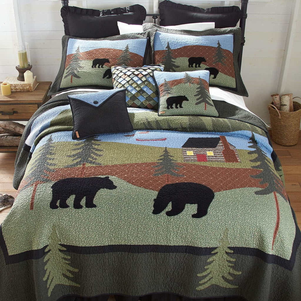 Donna Sharp King Bedding Set - 3 Piece - Bear Lake Cotton Lodge Quilt Set with King Quilt and Two Standard Pillow Shams - Machine Washable