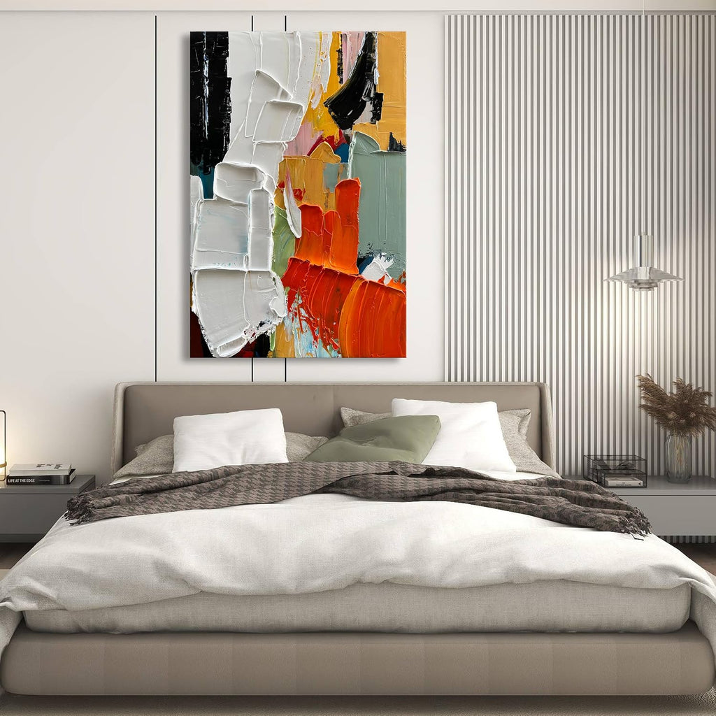 Art 100% Hand-Painted Modern Abstract Art White and Black Art Oil Paintings for Family Living Room Hallway Wall Decoration 45x30 inches