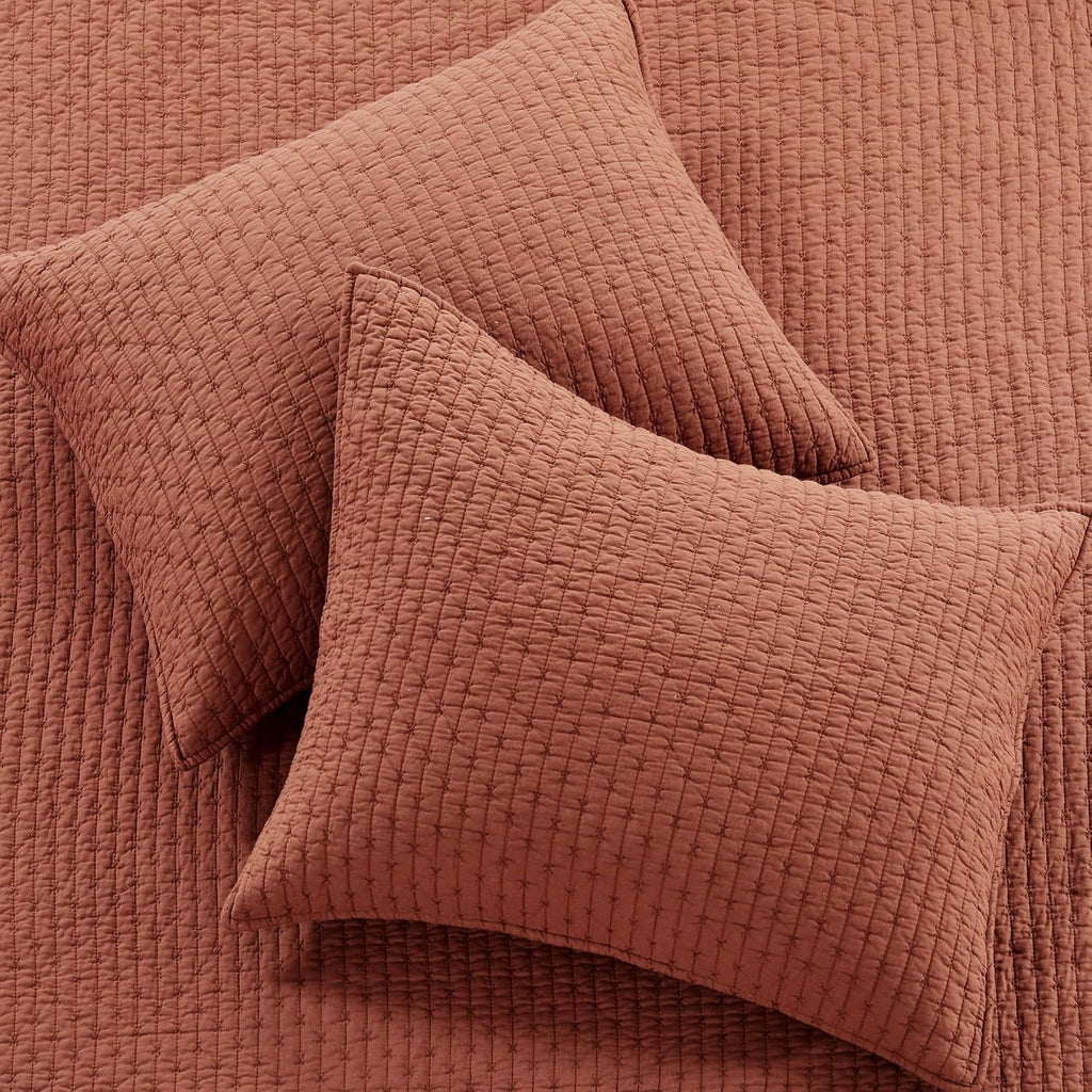 Levtex Home Cross Stitch Reversible Full/Queen Quilt Set (88x92in) with 2 Pillow Shams (26x20in) - Stitch Texture - Adobe - Cotton Full/Queen Size Quilt Bedding Set - Lightweight, Soft, Pre-Washed