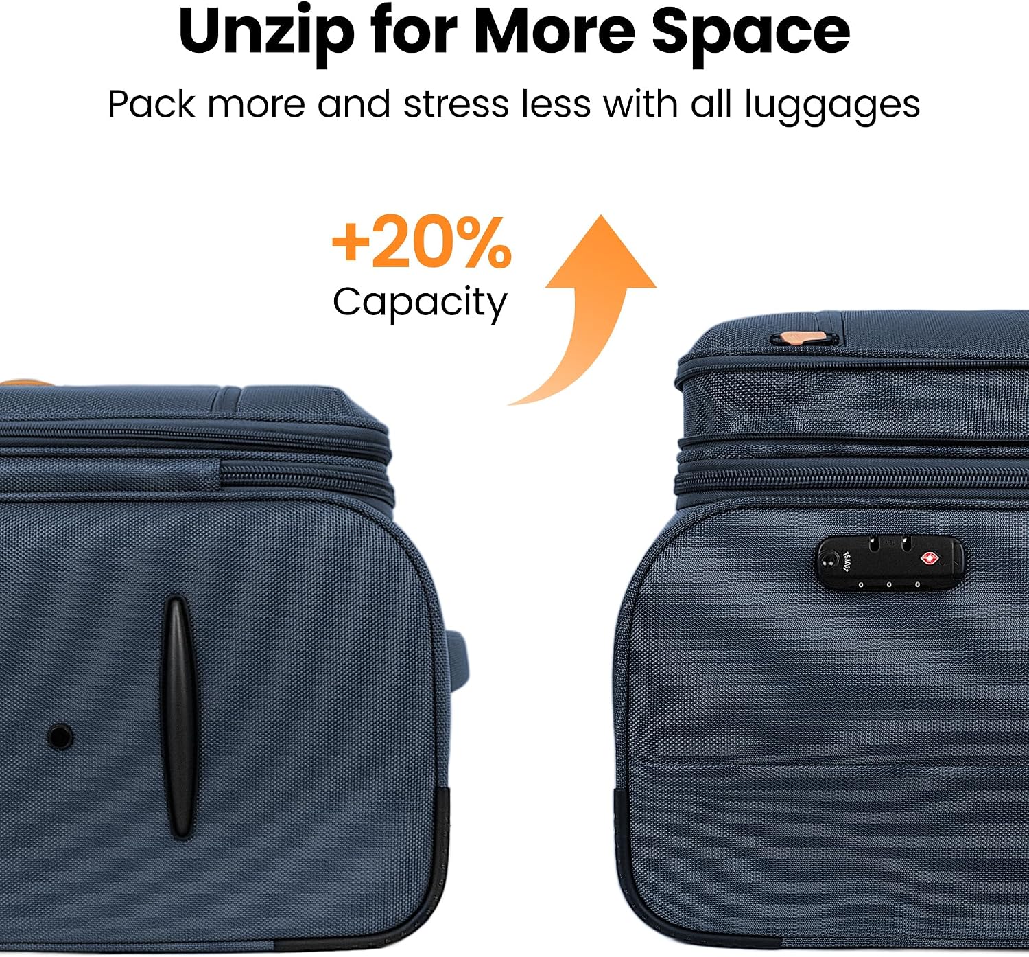 2-Piece Set Soft Shell Luggage w/Front Opening,Softside Luggage Sets w/Double Spinner Wheels &TSA LOCK,Expandable 20%,Lightweight Trolley Case,Luggage Rolling Suitcase for Men/Women（Navy,20in/26in）