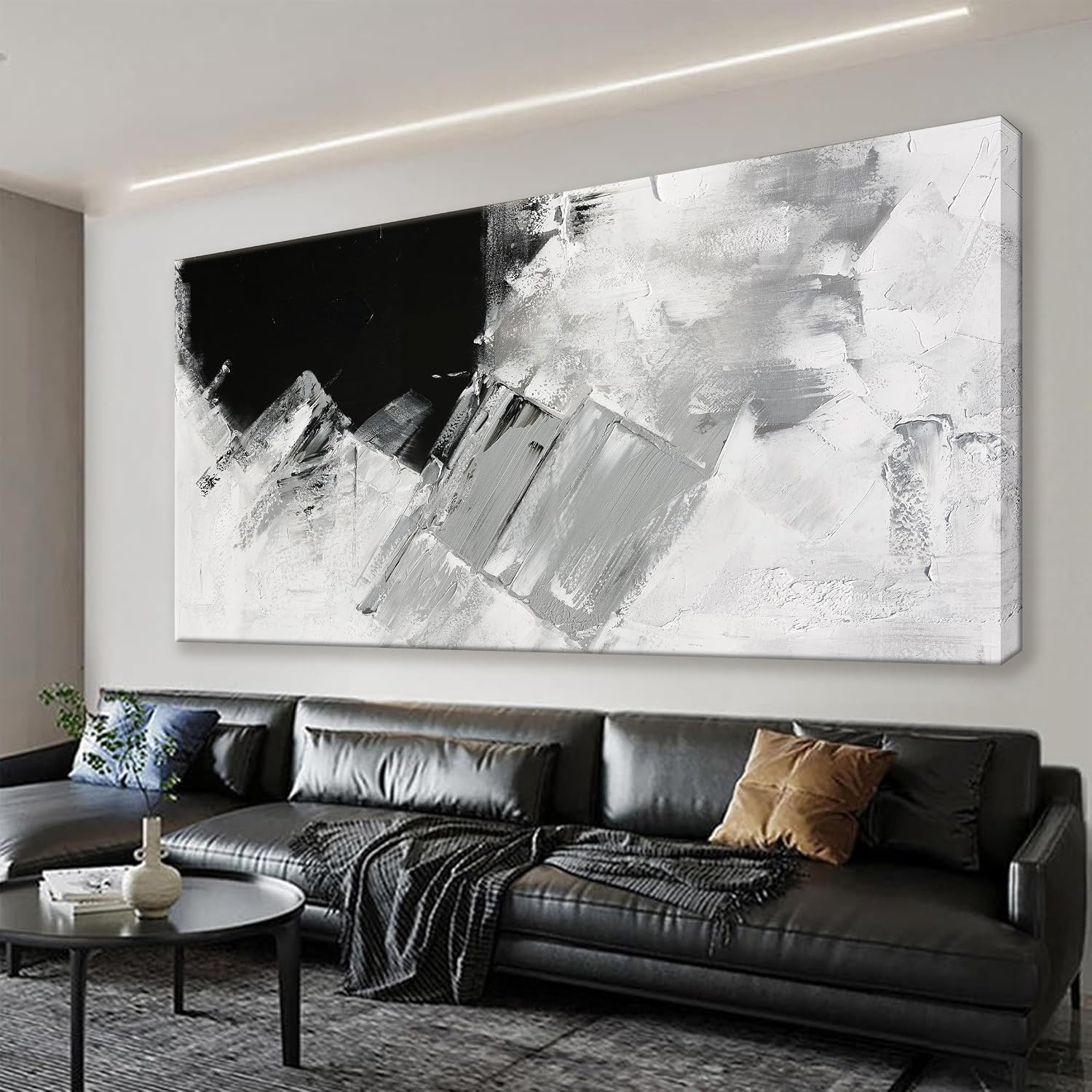TAIJXAGSG Abstract Wall Art For Living Room Black Grey Canvas Art Wall Decor Large White Wall Art Print Office Decor Abstract Painting Print For Home Bedroom Hotel Artwork 29x58 Inch
