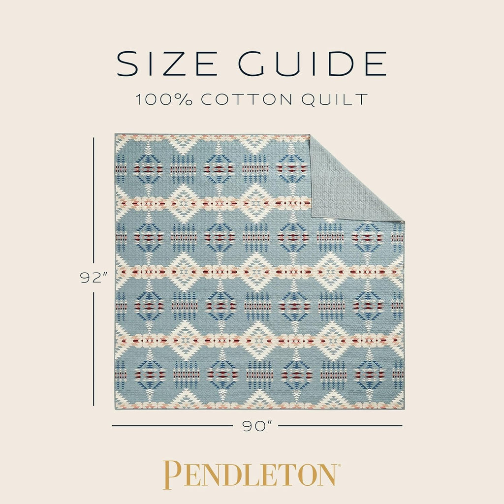 Pendleton Full/Queen Quilt Set – 100% Cotton 3 Piece Quilt Set with Shams, Soft Lightweight Bedding for Queen Size Bed, Light Blue Patterned Comforter Alternative, Queen Bedding Set (Rancho Arroyo)