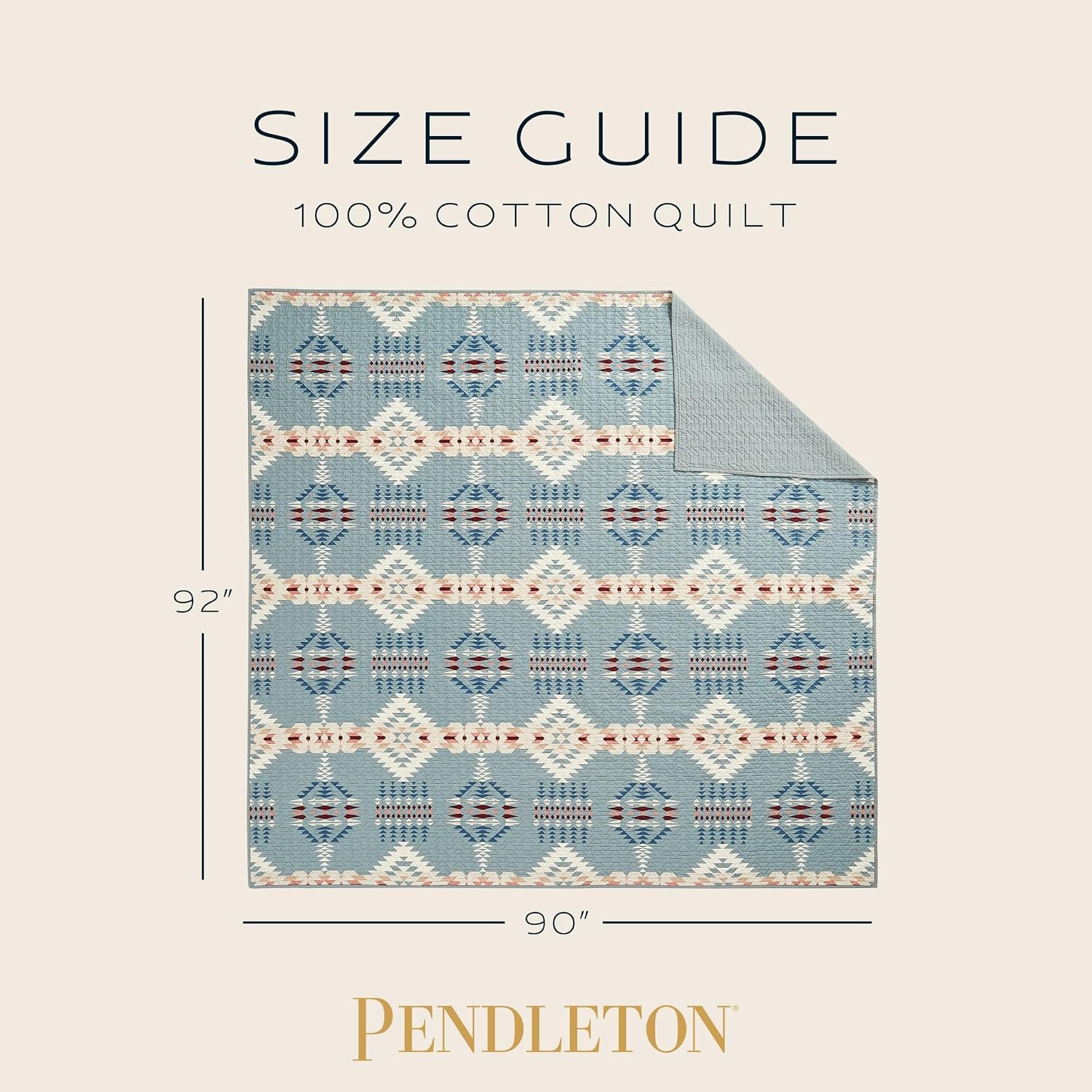 Pendleton Full/Queen Quilt Set – 100% Cotton 3 Piece Quilt Set with Shams, Soft Lightweight Bedding for Queen Size Bed, Light Blue Patterned Comforter Alternative, Queen Bedding Set (Rancho Arroyo)