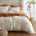SE SOFTEXLY Muslin Duvet Cover Oversized King Size, 100% Washed Cotton Duvet Cover Set, Ultra Soft Comforter Cover Linen Like, 3 Pieces Gauze Duvet Cover with 2 Pillowcases, 98'x120', White