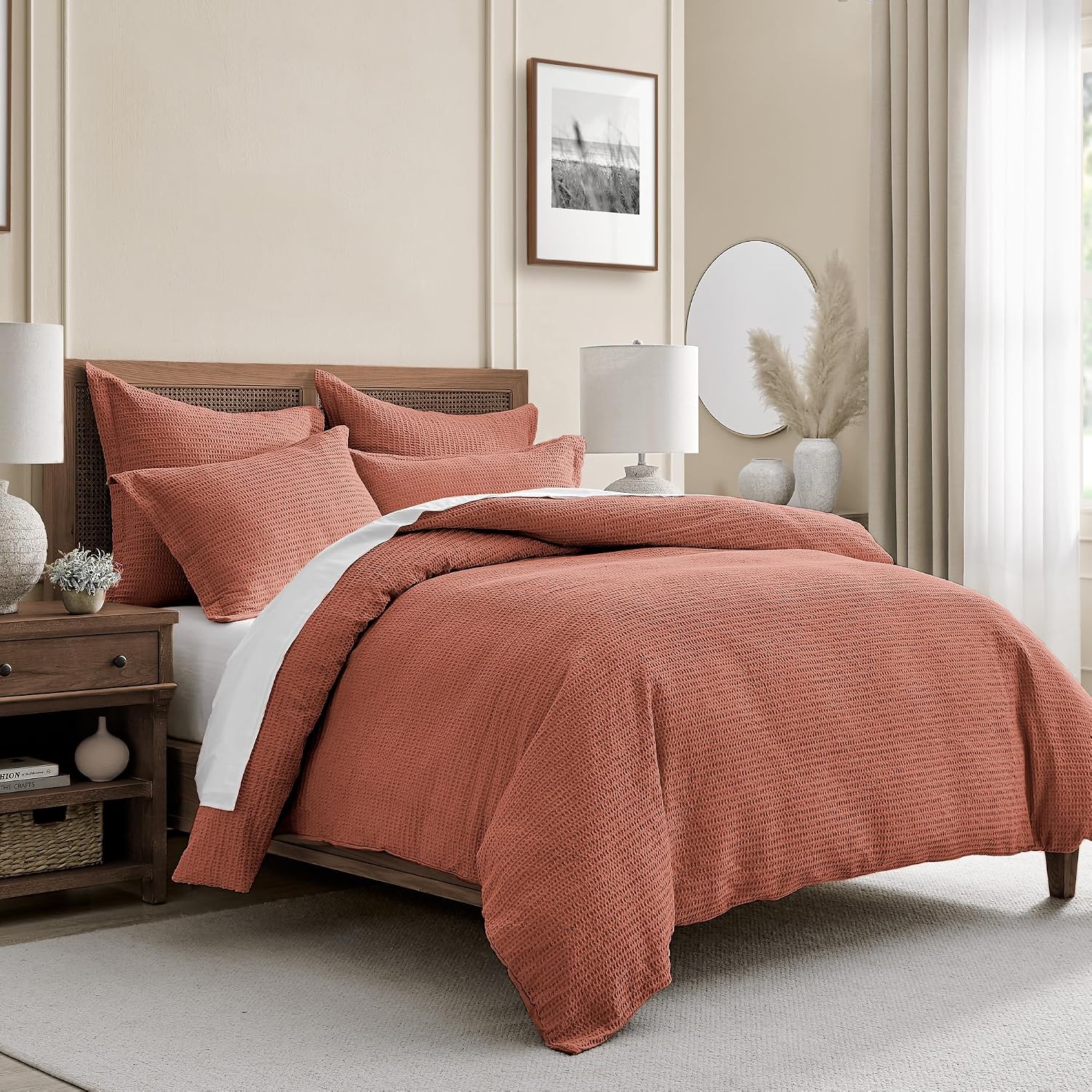 Levtex Home Cloud Waffle Queen Duvet Cover Set (90x94in) with 2 Pillow Shams (26x20in) - Solid Waffle Cotton Texture - Adobe - 100% Cotton Queen Size Duvet Cover Set - Soft, Pre-Washed