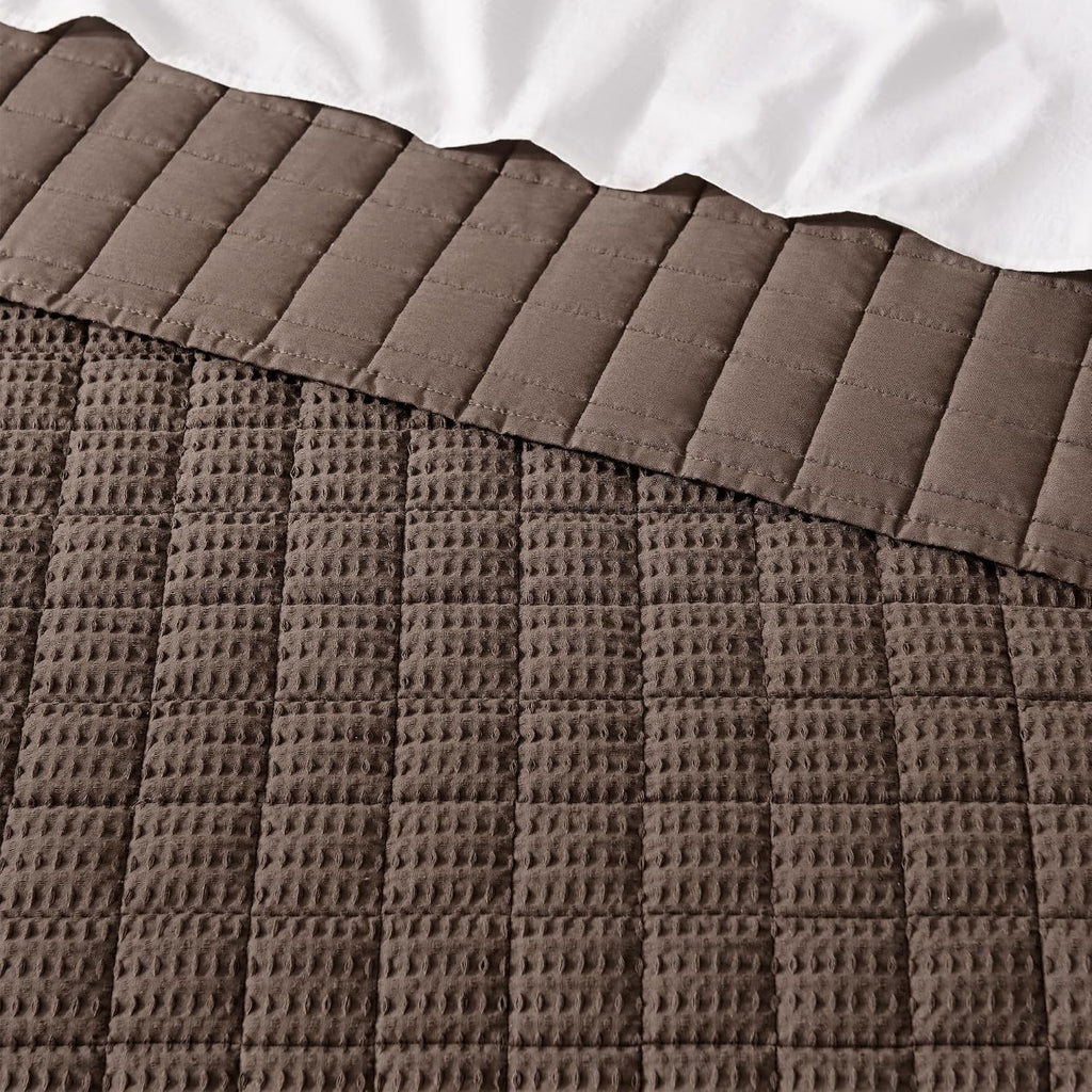 Levtex Home Cloud Waffle Full/Queen Quilt Set (88x92in) and 2 Pillow Shams (26x20in) - Box Quilted Waffle Texture - Cocoa - Cotton Full/Queen Size Quilt Bedding Set - Lightweight Soft Pre-Washed | Textured