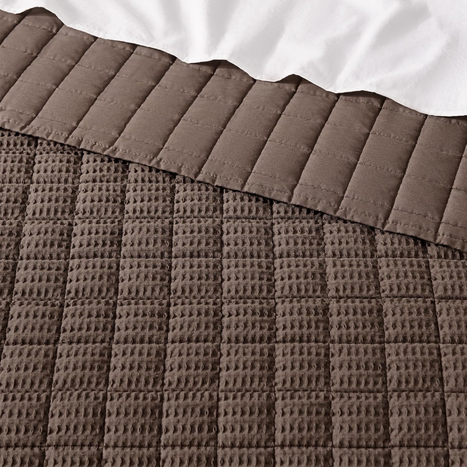 Levtex Home Cloud Waffle Full/Queen Quilt Set (88x92in) and 2 Pillow Shams (26x20in) - Box Quilted Waffle Texture - Cocoa - Cotton Full/Queen Size Quilt Bedding Set - Lightweight Soft Pre-Washed | Textured