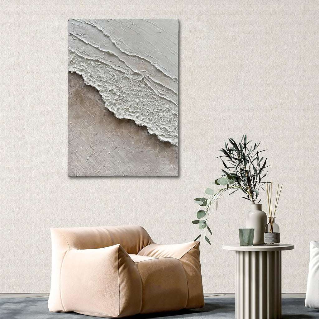 Art Hand-Painted White and Brown Gradient Wavy Texture Abstract Oil Painting 40x28-inch Canvas Oil Painting an Artwork Suitable for Home and Office Wall Decoration