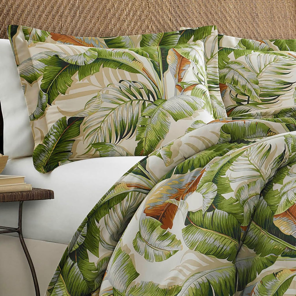 Tommy Bahama - Queen Comforter Set, Naturally Soft & Smooth Cotton Sateen Bedding with Matching Pillowcases & Bed Skirt, Medium Weight 4 Piece Bed Set (Palmiers Green)